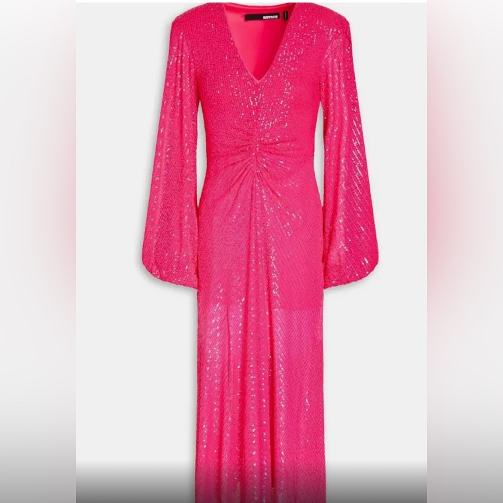 rotate birger  christensen sequin v neck midi dress pink